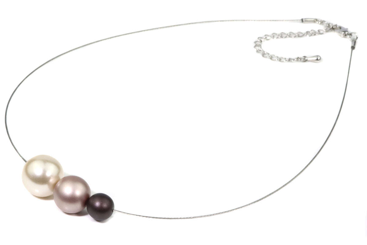 Collier 3 Muschelkernperlen - Taupe-Kombi