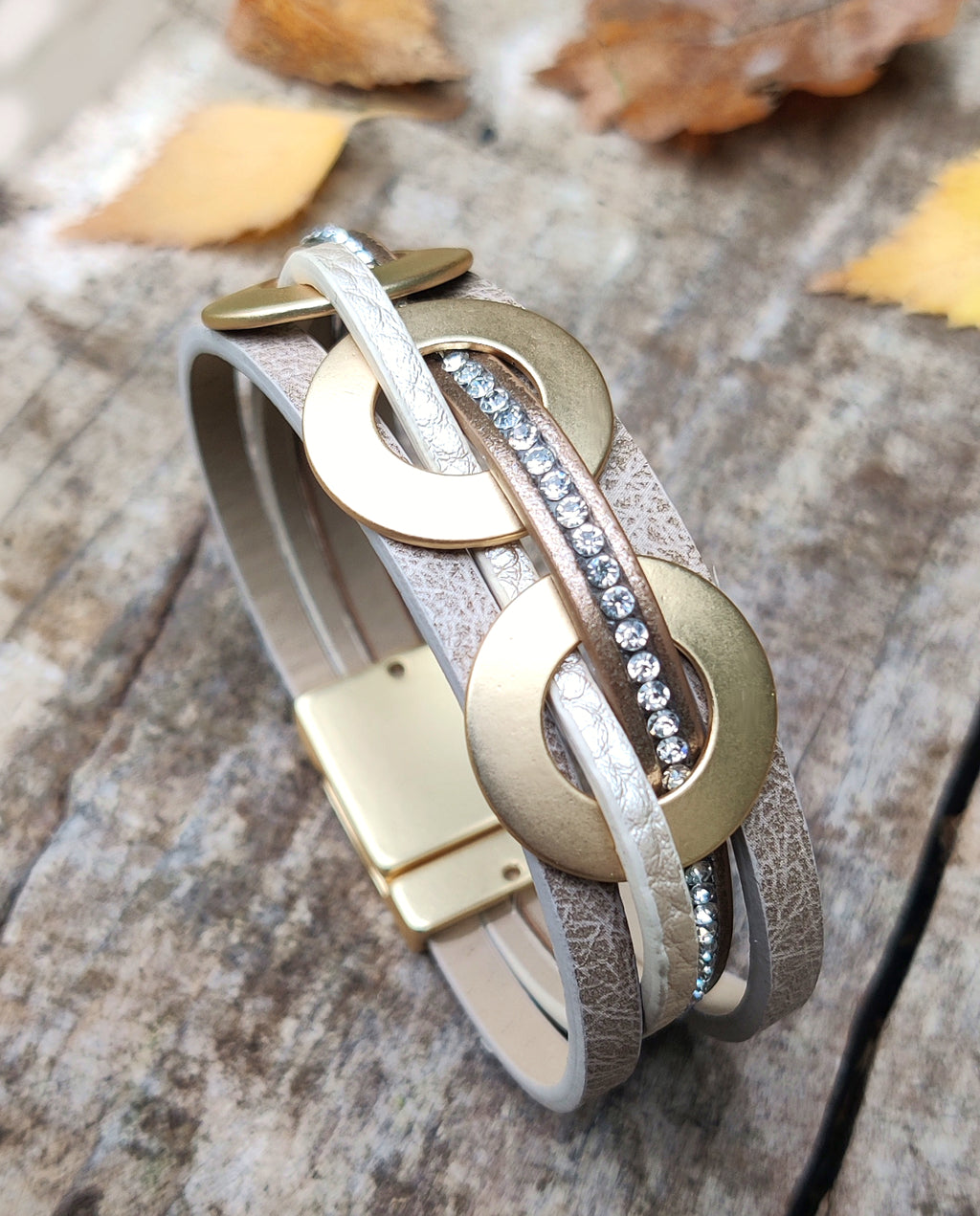 Lederarmband - Braun/Taupe - Matt Gold