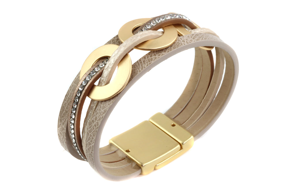 Lederarmband - Braun/Taupe - Matt Gold
