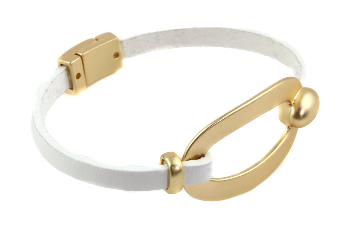 Lederarmband - Weiß - Matt Gold