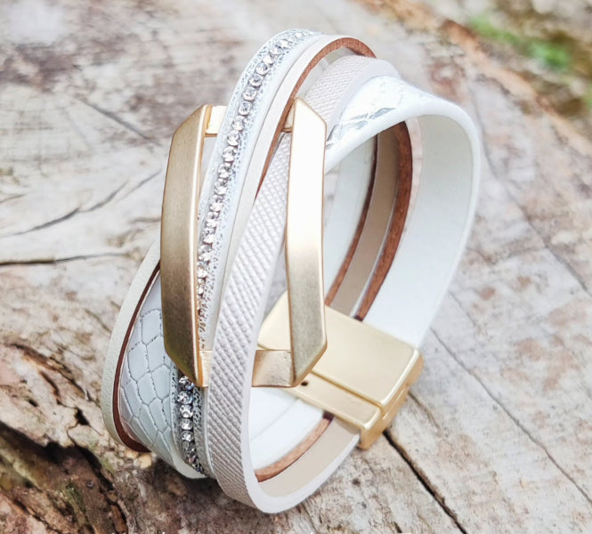 Lederarmband - Taupe - Matt Gold