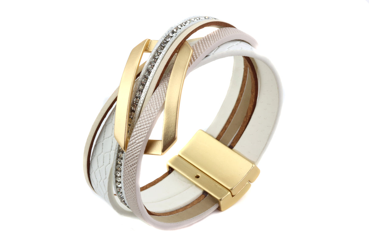 Lederarmband - Taupe - Matt Gold