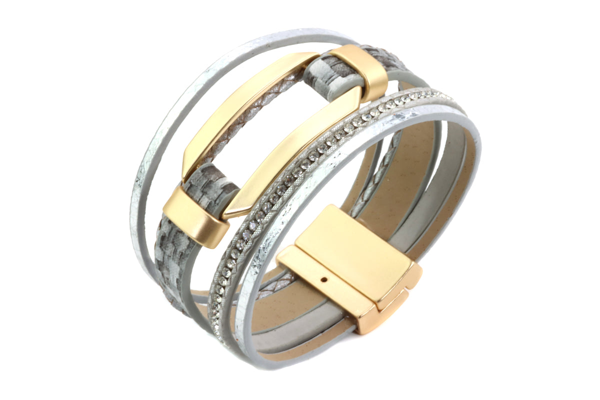 Lederarmband - Kristalle - Matt Gold